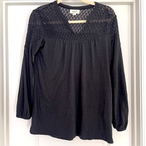 Black long sleeve top with crocheted detailing